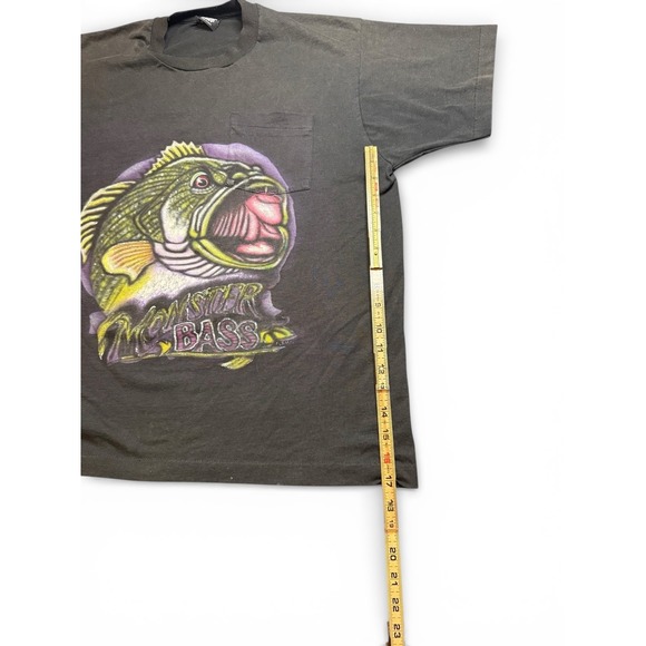 Vintage Monster Bass Fishing T-Shirt XL Screen Stars Best USA Made Pocket Tee - Picture 6 of 7